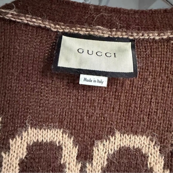 Gucci Women's Cream and Brown Logo Cardigan - Picture 4 of 6